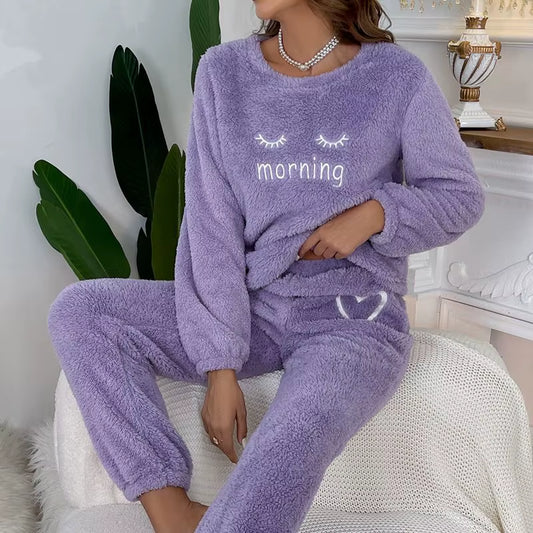 Fluffy Homewear Winter Woman Pajamas Set Pullover Lashes Sleepwear Casual Cozy Flannel Pijamas Cold Thermal Lady Lingerie Pyjama